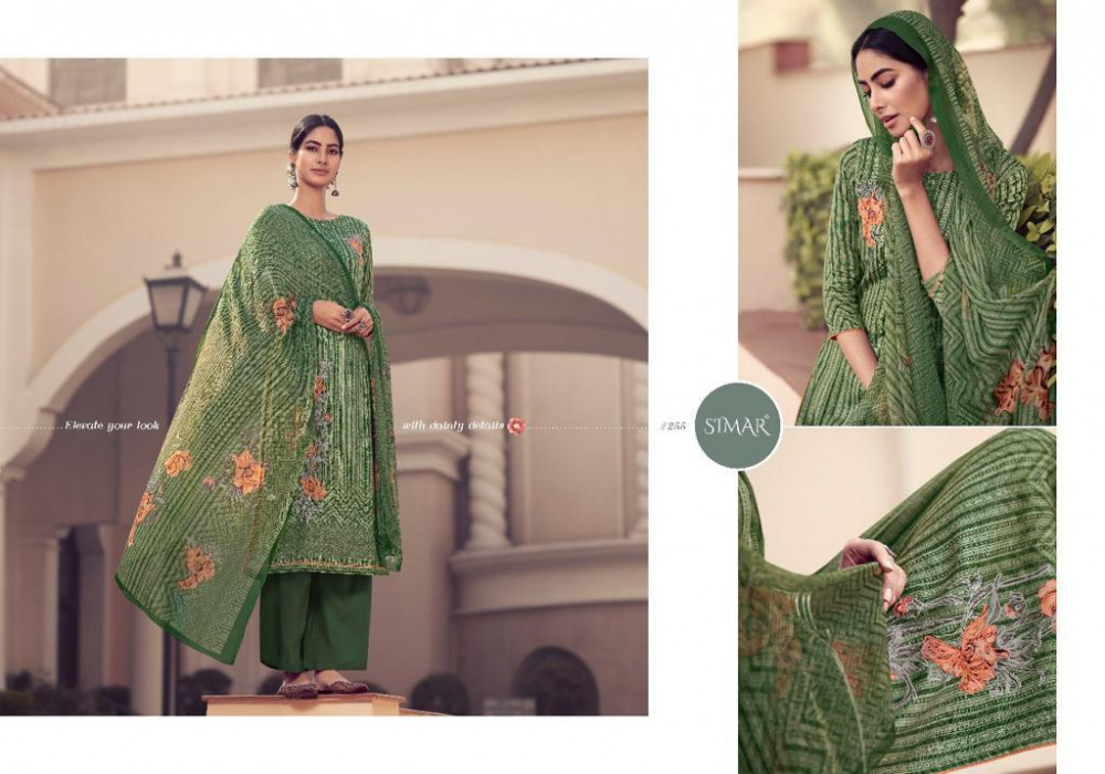 Glossy Simar Paritaa Pure Jam Satin Digital Print With Hand Work Suits Catalog