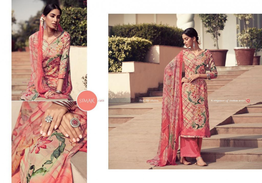 Glossy Simar Paritaa Pure Jam Satin Digital Print With Hand Work Suits Catalog