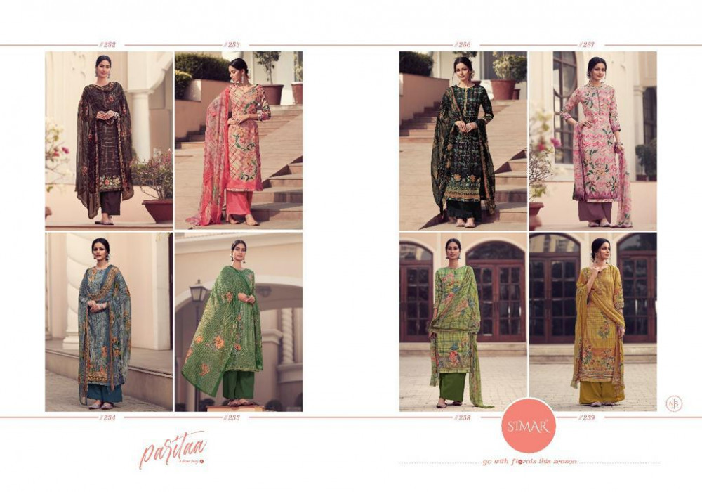 Glossy Simar Paritaa Pure Jam Satin Digital Print With Hand Work Suits Catalog