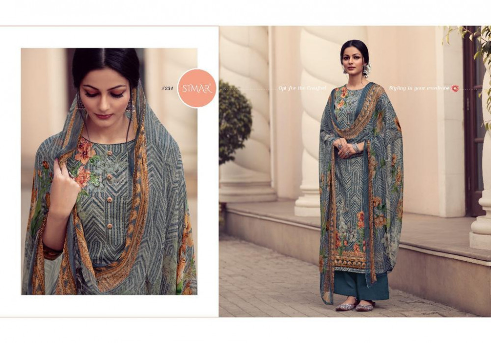 Glossy Simar Paritaa Pure Jam Satin Digital Print With Hand Work Suits Catalog