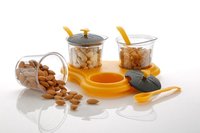 Dining Set (3 pcs.) - ABS Plastic Multicolor | Stylish Glossy Finish Unbreakable Design Includes Carousel Tray & Jars for Pickles & Sauces
