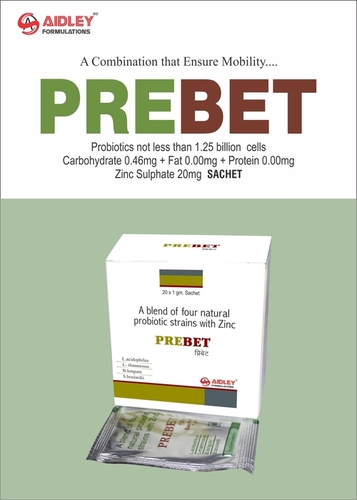 Probiotics Not Less Than 1.25 Billion Cells Carbohydrate 0.46mg + Fat 0.00mg + Protein 0.00mg Zinc Sulphate 20mg Sachet