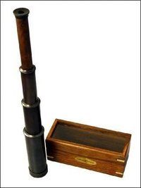 15 inch Hand Held Antique Black Finish Brass Telescope with Wood Box - Nautical Captain