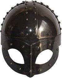 Black Antique Plated Medieval Viking Mask Helmet with Liner & Strap