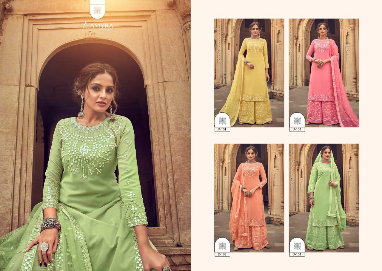 Amyra Designer Darpan Georgette Mirror Work Plazzo Salwar Suit Catalog
