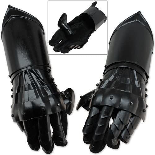 Medieval Conquest Armor Gauntlets Of Dexterity Night Warrior Black - 18g Functional Carbon Steel