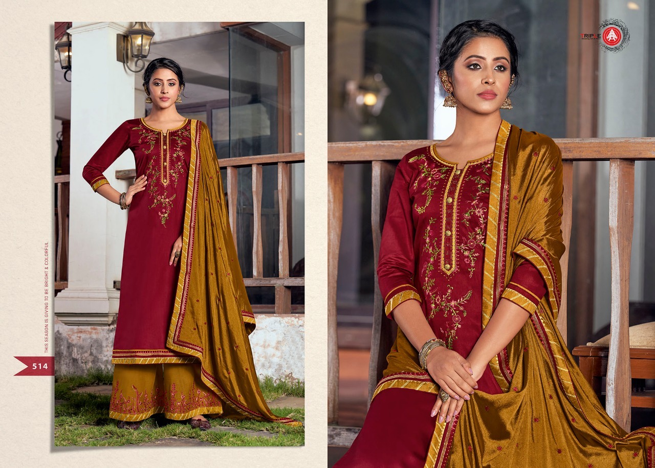 Triple A Kalash Vol 3 Jam Silk With Embroidery Work Dress Material Catalog