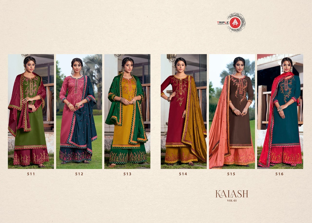 Triple A Kalash Vol 3 Jam Silk With Embroidery Work Dress Material Catalog