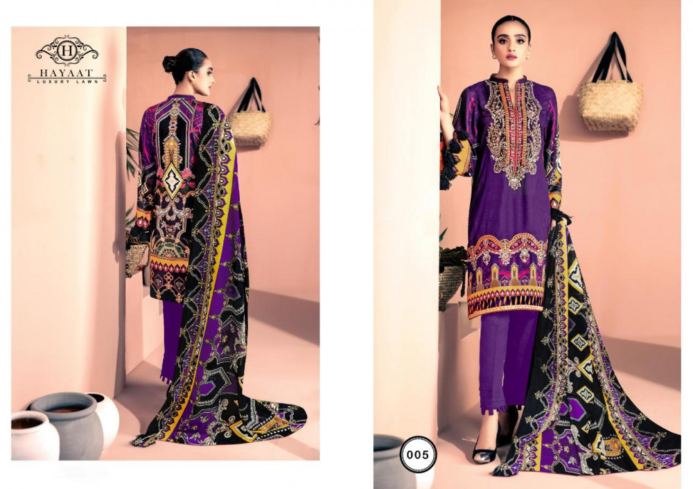 Hayat Luxury Lawn Pakistani Karachi Print Salwar Suits Catalog