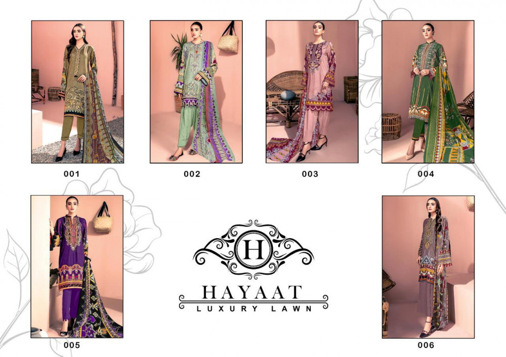 Hayat Luxury Lawn Pakistani Karachi Print Salwar Suits Catalog