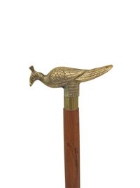 Brass Peacock Head Shiny Wooden Walking Stick, carved Bird walking stick