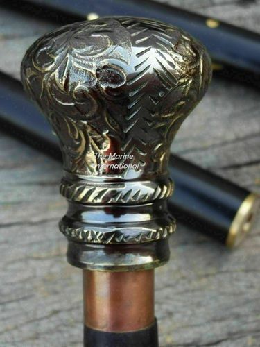 Antique Brass Walking Stick with Solid Brass Dragon Brown Handle