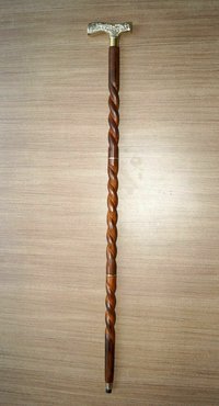 Brass Design Handle Walking Stick with Wooden Shaft Three Fold Walking Cane