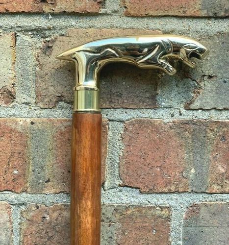 Brass Lion Handle Wooden Walking Stick