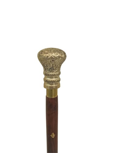 Brass designer Round Handle Wooden walking stick