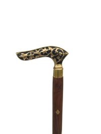 Black Design Brass Handle Wooden walking stick