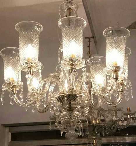 Clear Finished 8 Light Glass Chandelier Application: Ceiling