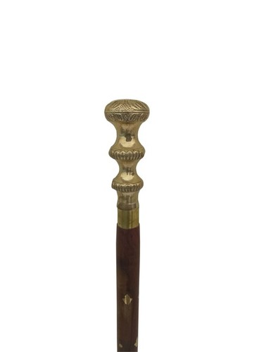 Brass Design Handle with brass design Wooden walking stick