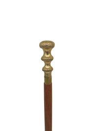 Brass Design Round Handle Simple Wooden Walking Stick