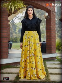 Shubhkala Frill And Flare Vol-3 Stitch Crop Top With Skirts Catalog