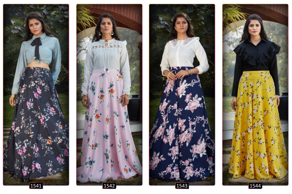 Shubhkala Frill And Flare Vol-3 Stitch Crop Top With Skirts Catalog