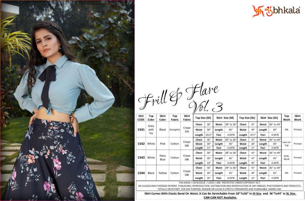 Shubhkala Frill And Flare Vol-3 Stitch Crop Top With Skirts Catalog