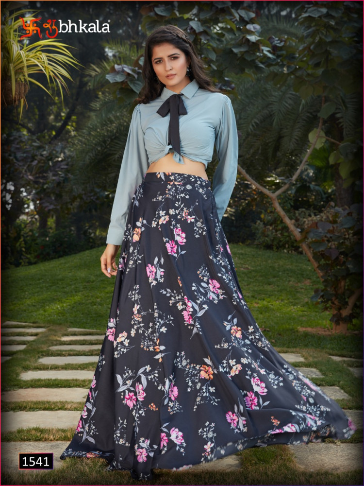 Shubhkala Frill And Flare Vol-3 Stitch Crop Top With Skirts Catalog