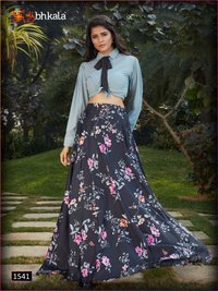 Shubhkala Frill And Flare Vol-3 Stitch Crop Top With Skirts Catalog