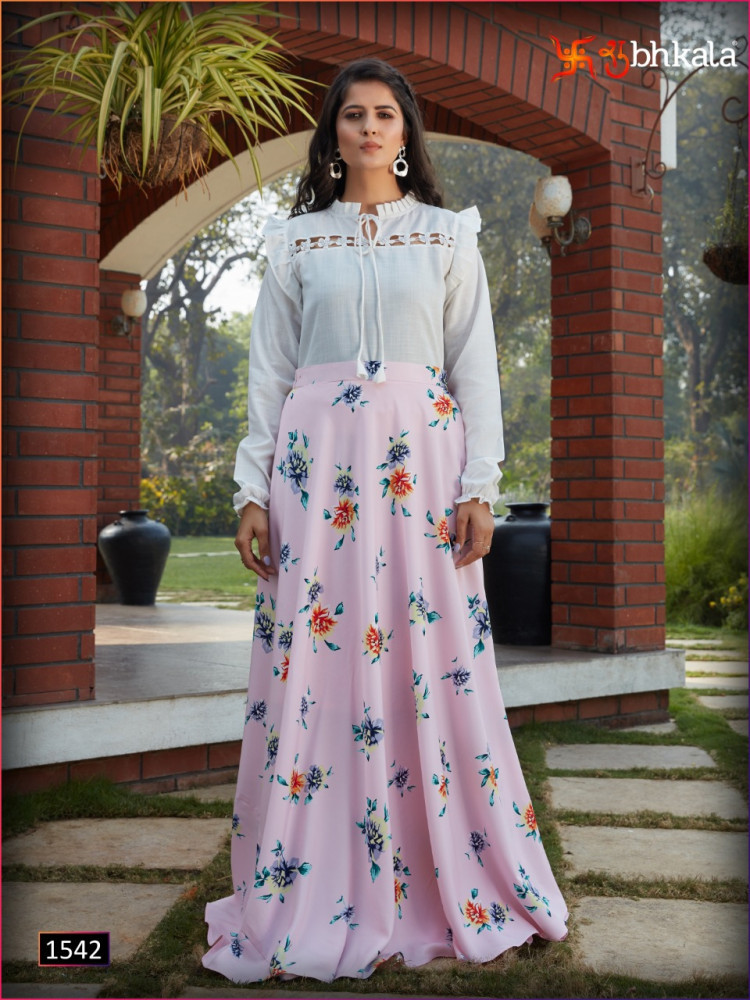 Shubhkala Frill And Flare Vol-3 Stitch Crop Top With Skirts Catalog