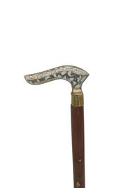 Brass Leaf with white back handle Wooden walking stick