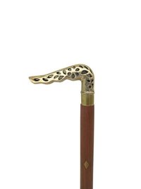 Brass leaf design with black back Wooden walking stick