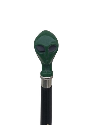 Alien Head Design Wooden Walking Stick