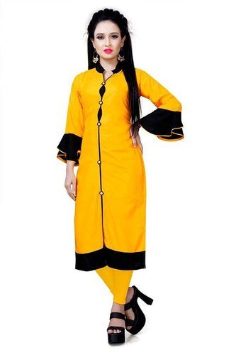 Genric Stylish Casual Wear Yellow Rayon Kurti For Women