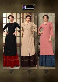 Rayon Kurti With Gharara Pant - Embroidered, 3-4th Sleeve | Custom Logo, Quick Dry, Washable, Traditional Style, Available Sizes M-3xl