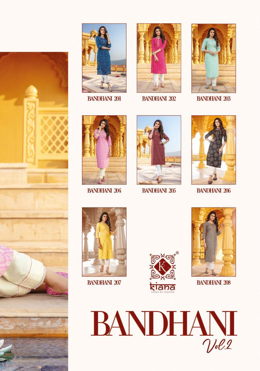 Kiana Bandhani Vol 2 Rayon Cotton Kurti With Bottom Catalog