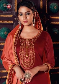 Triple A Kesariya Jam Silk With Embroidery Work Dress Material Catalog