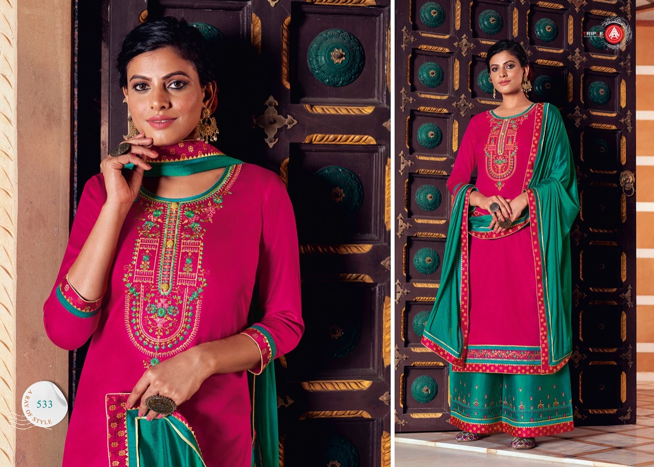 Triple A Kesariya Jam Silk With Embroidery Work Dress Material Catalog
