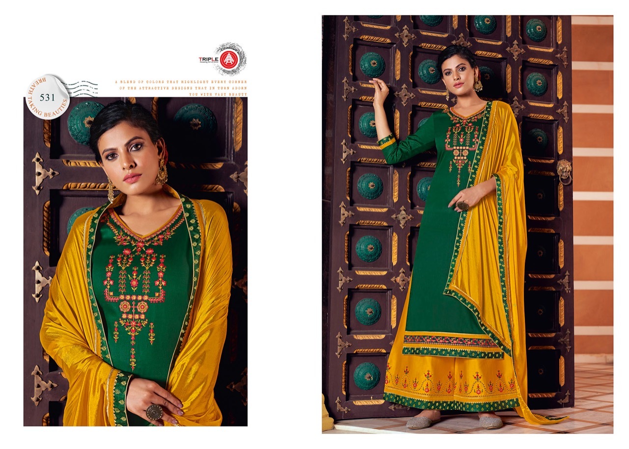 Triple A Kesariya Jam Silk With Embroidery Work Dress Material Catalog