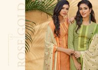 Ramaiya Rose Gold Printed Cotton With Neck Work Dress Material Catalog