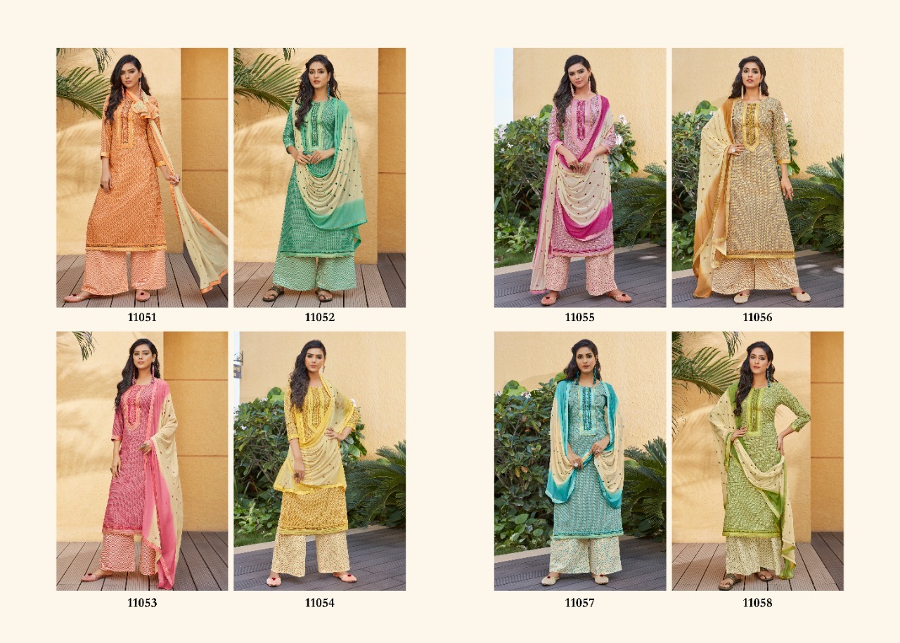 Ramaiya Rose Gold Printed Cotton With Neck Work Dress Material Catalog