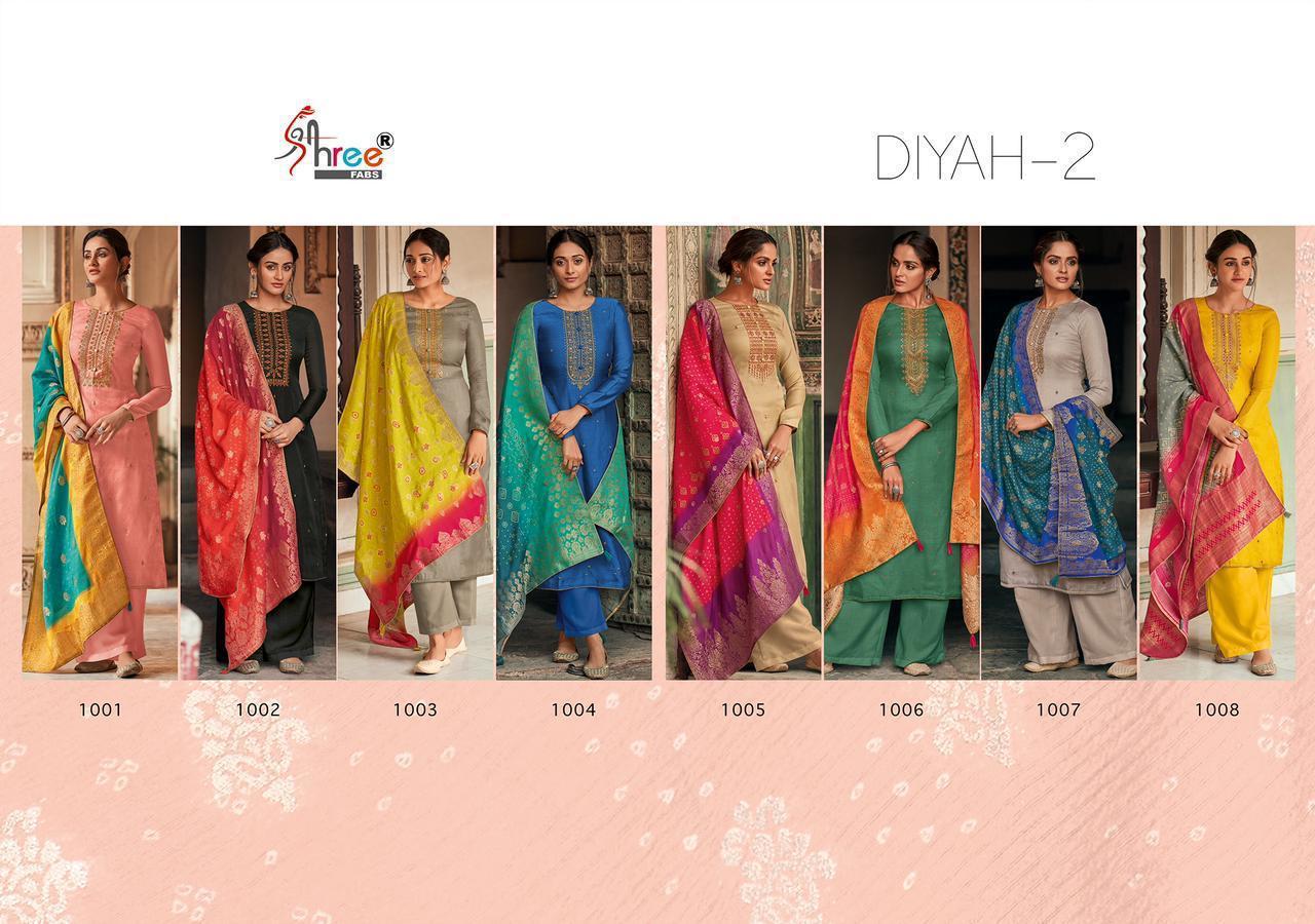 Shree Fab Diyah Vol 2 Tussar Silk Butti With Embroidery Work Salwar Suit Catalog