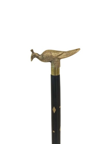 Brass Peacock Design Handle with Brass Design Wooden walking stick