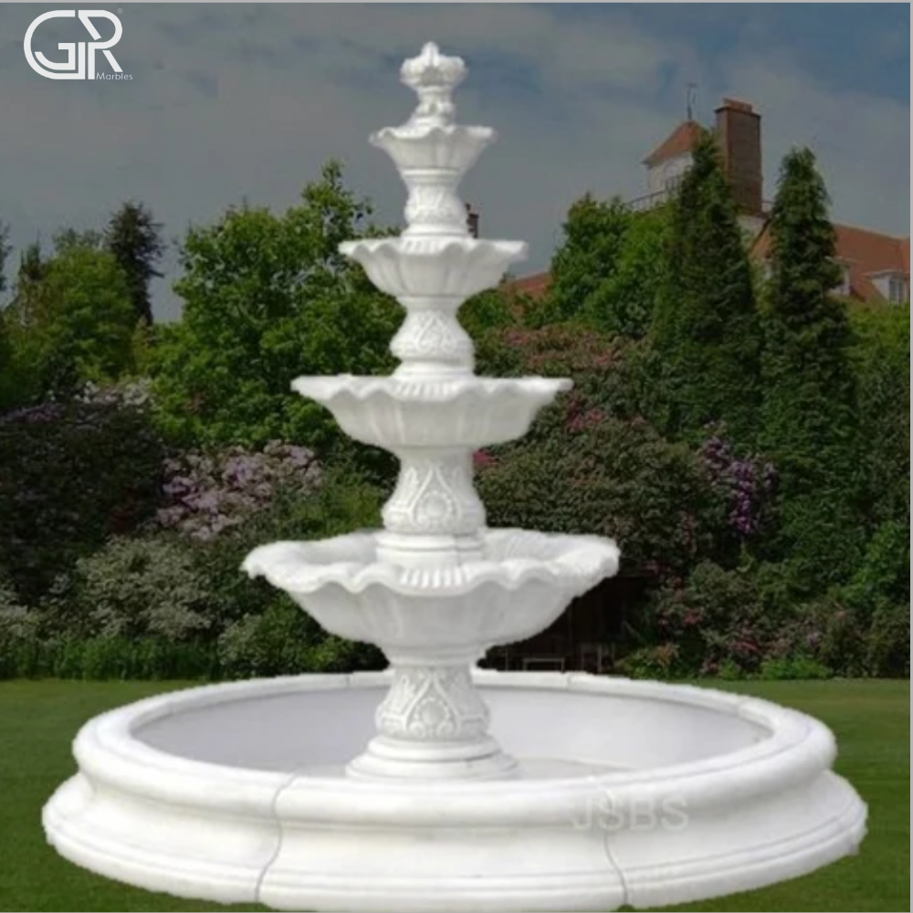 Outdoor White Marble Fountain
