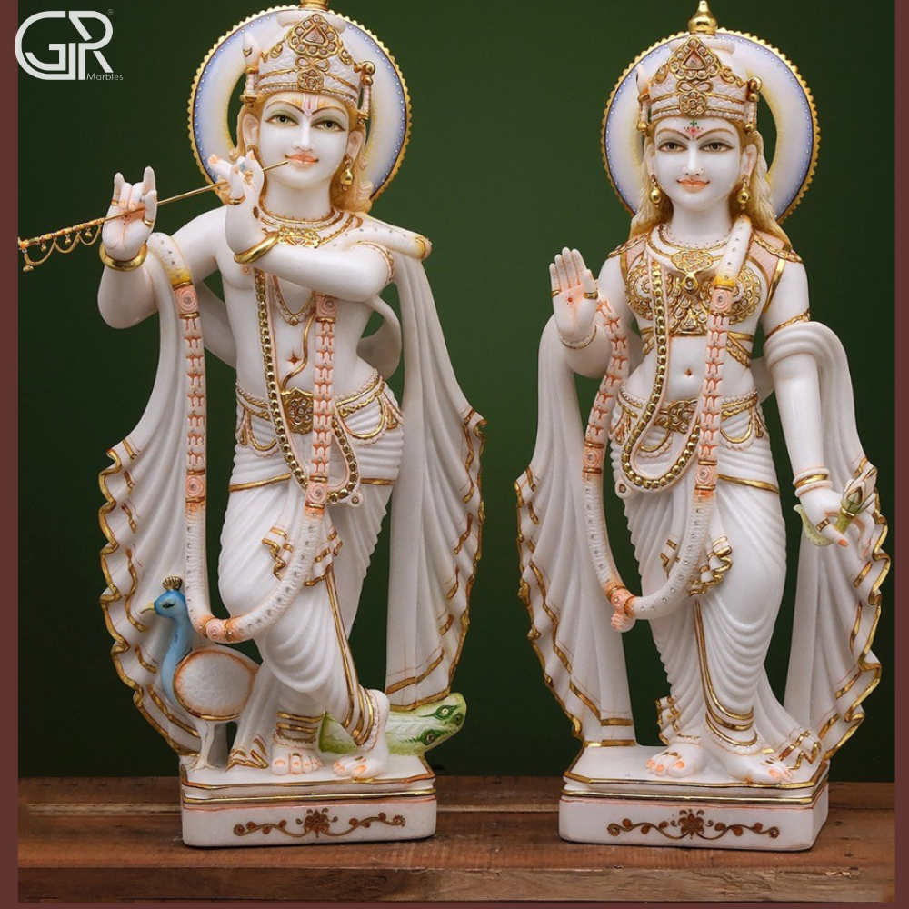 Marble Radha Krishna Statue - Color: Multicolor
