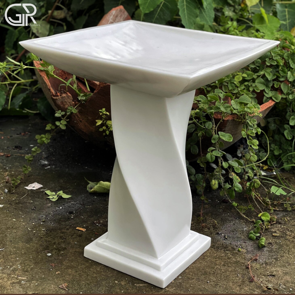 Garden Marble Bird Bath - Color: White