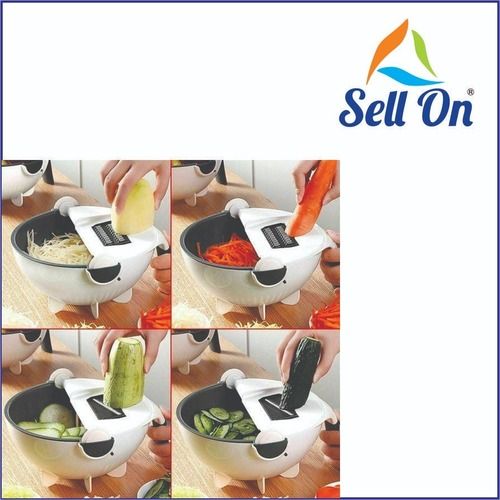 White 9 In 1 Bowl Slicer Vegetable Cutter With Drain