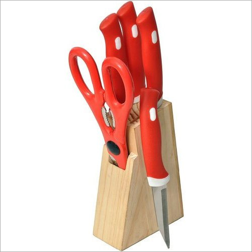 Wooden Stand And SS Knife Set