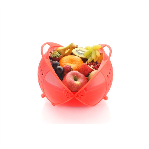 Red Plastic Vegetable Fruit Rinse Bowl And Strainer Cum Basket