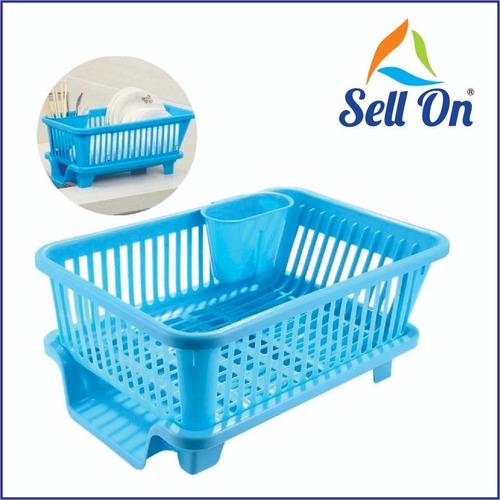 Blue 3 In 1 Large Durable Plastic Kitchen Sink Dish Rack Drainer Drying Rack Washing