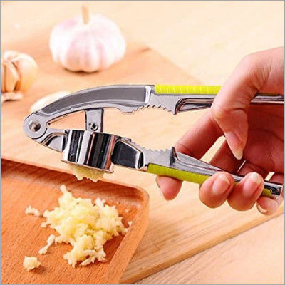 Steel Garlic Press With Yellow Handle